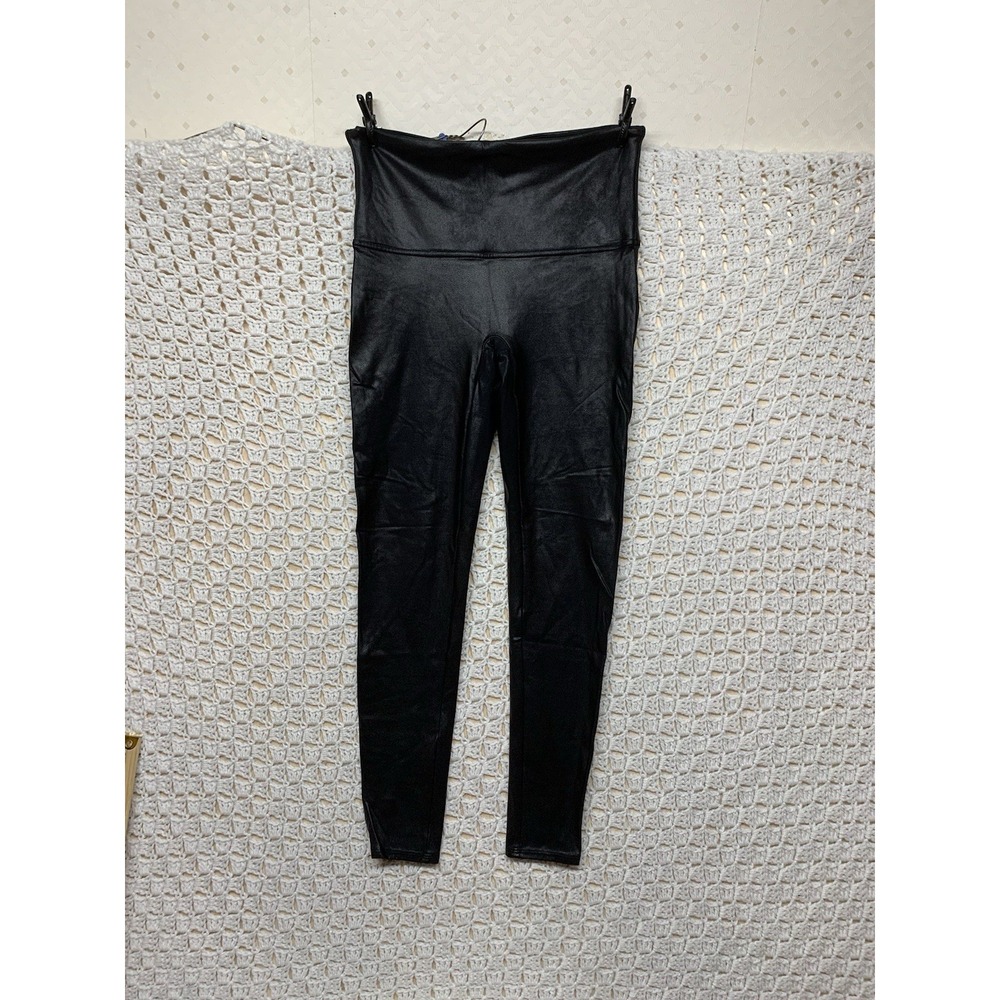 SPANX Faux Leather Coated Leggings XL Black Ankle‎ Pants Hi-Rise Shaping Pull-On